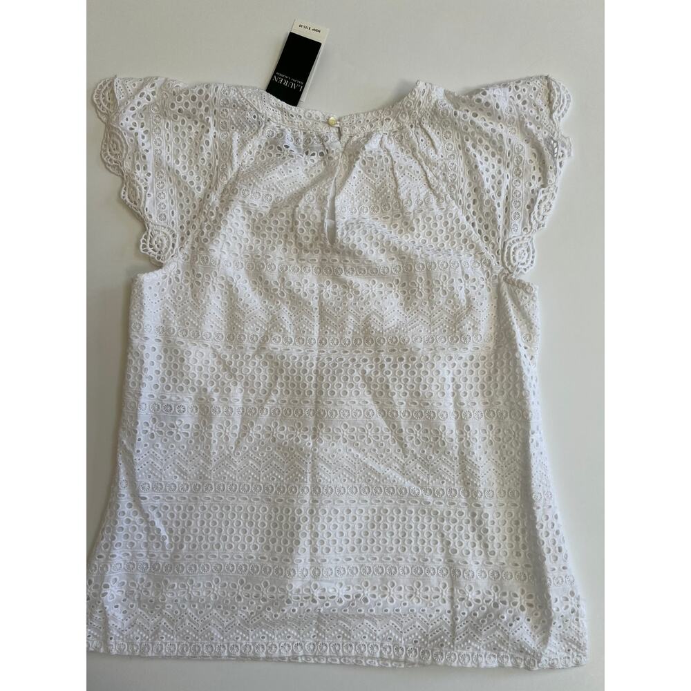 Lauren Ralph Lauren Women's Eyelet Flutter Sleeve White Top Size M NWT - Picture 2 of 10